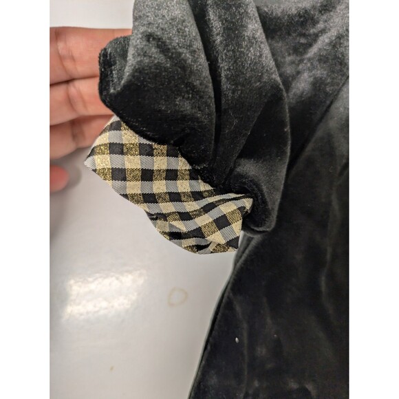 Vintage Little Precious Toddler Black Crushed Velvet Dress sz 2T Lace Plaid Gold - Picture 4 of 13